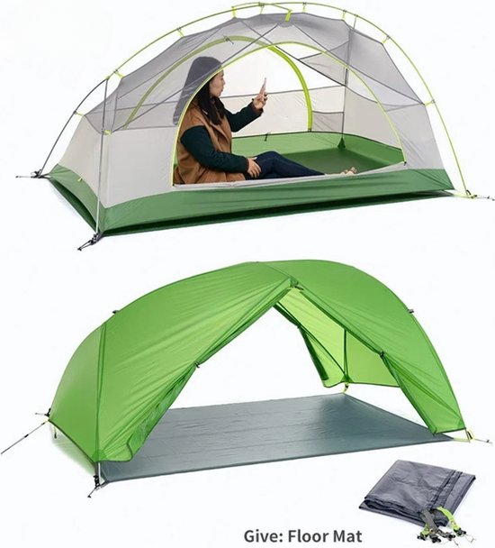 Tent - Tunneltent - 1 cabine - 2 Slaapplaatsen - 2 Personen - Lichtgewicht - Draagbaar - 4 Seizoenen - Nylon - Groen van Merkloos — afbeelding 2