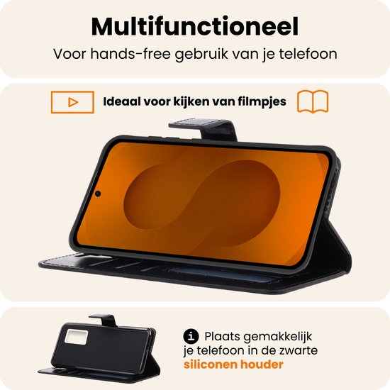Étui pour Samsung S25 Bookcase à rabat avec protection d'écran - Étui pour Samsung Galaxy S25 Étui à rabat - Zwart