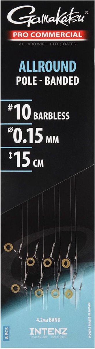 Gamakatsu Pro Commercial Allround Pole - Banded 15cm Barbless (8 pcs) - Maat : haak 14 - 0.14mm