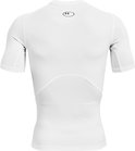 Achterkant wit Under Armour HeatGear sportshirt met korte mouwen, mesh detail op rug.