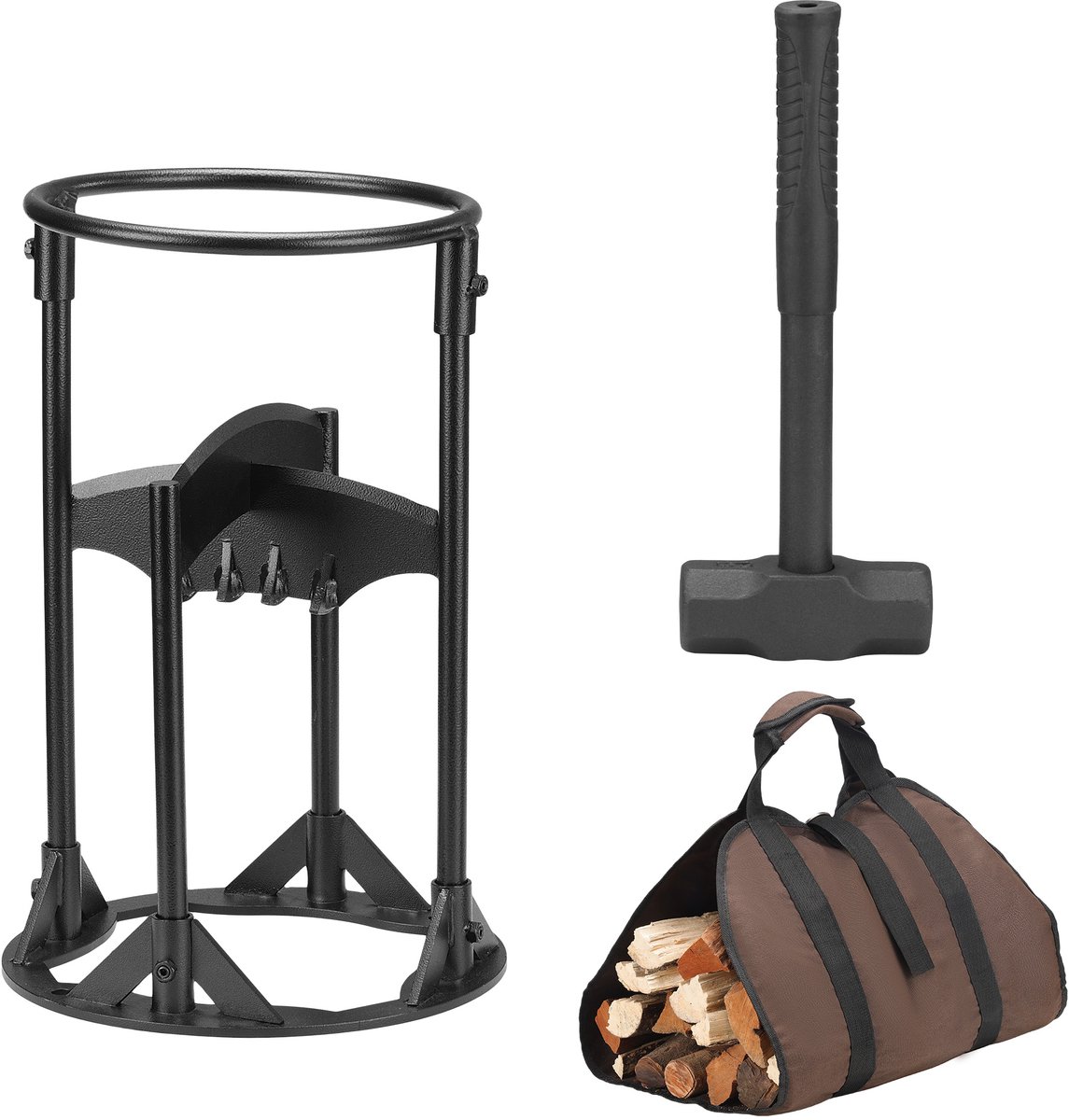 Navaris houtklover set met hamer - Robuuste houtkliever - Met hout drager - Geschikt voor camping en thuis - Gietijzer met roestbestendige coating