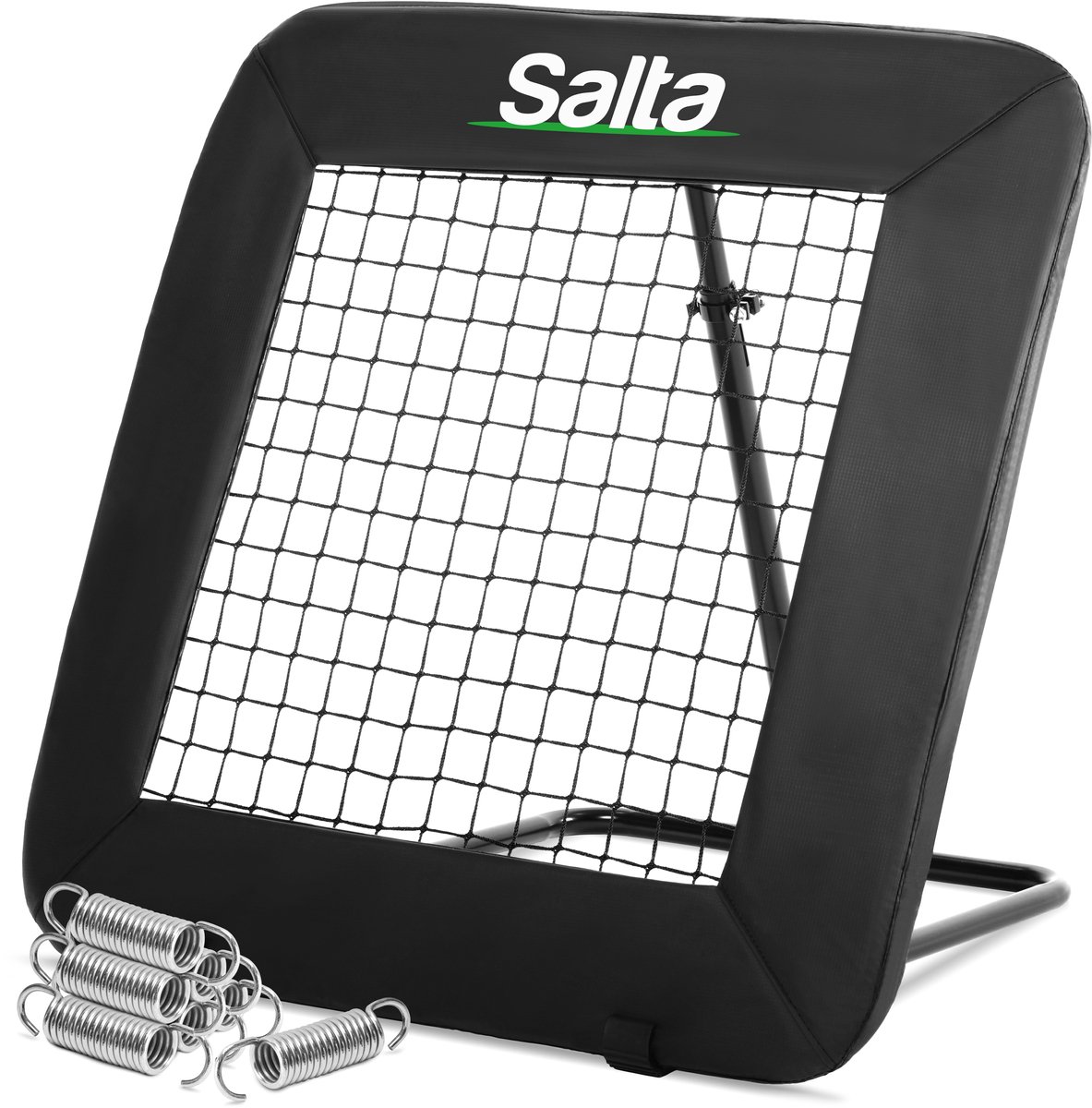 Salta Motion - 84 x 84 cm - Vrij verstelbaar - Rebounder / Kickback / Tchouk / Bouncer - Inclusief grondankers en stalen veren voor sterke bounce - Zwart - Voetbal rebounder / handbal / volleybal – Training