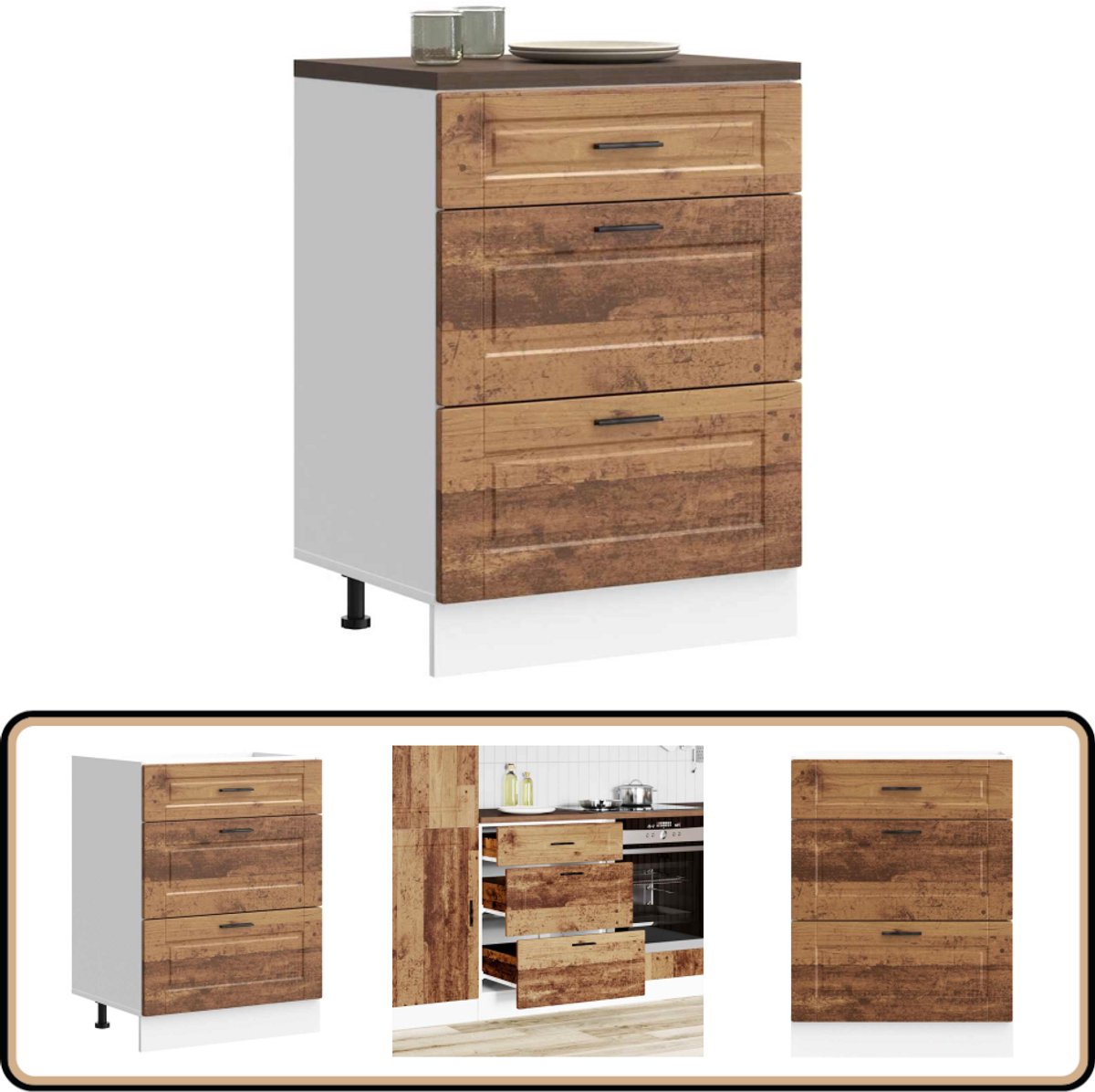 vidaXL Onderkast - Porto - bewerkt - hout - oud - houtkleurig oud hout