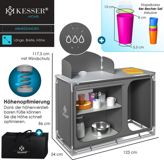 KESSER® Campingkeuken Opvouwbaar - Campingkast inclusief Opbergtas - Kampeerkeuken Kampeerkast Camping Keuken - Grijs / Typ F4 — afbeelding 2