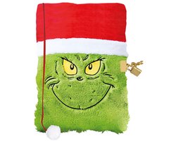 the Grinch Totum Fluffy Notitieboek schrijfboek - geheim dagboek met slot - gelineerde pagina's met Grinch illustratie - cadeautip