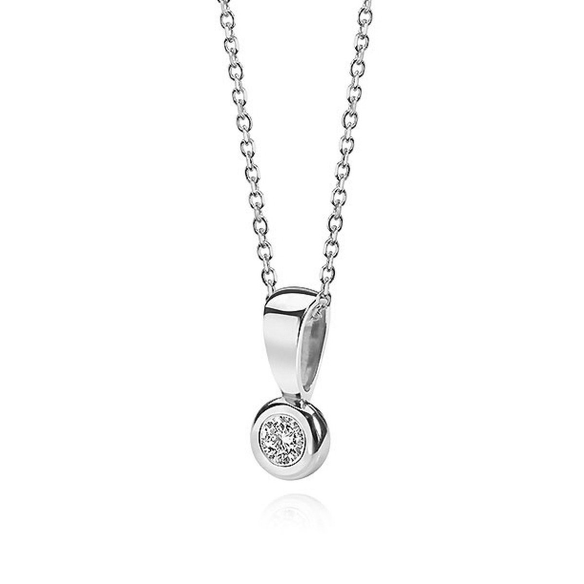 Lovebird LB116 - Witgouden collier met briljant - Dames - 42 cm - Diamant - 2,5 mm - Briljant Geslepen - 0,05 Karaat - 14 Karaat - Witgoud