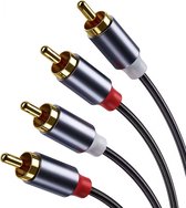 Qost - 2RCA Male naar 2RCA Male - 5 meter - Spacegrey - Braided - Audio Kabel - 2 Tulp Plug naar 2 Tulp Plug