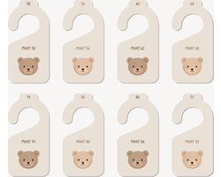Volpracht Maathangers - Baby Kleding Maat Hangers - Maatverdelers maat 50 t/m 92 - Teddybeer - Beertje - Beren - Dieren - 8 stuks - Kastverdeler - Kinder/baby Kledingkast - Kledinghanger - Kraamcadeau