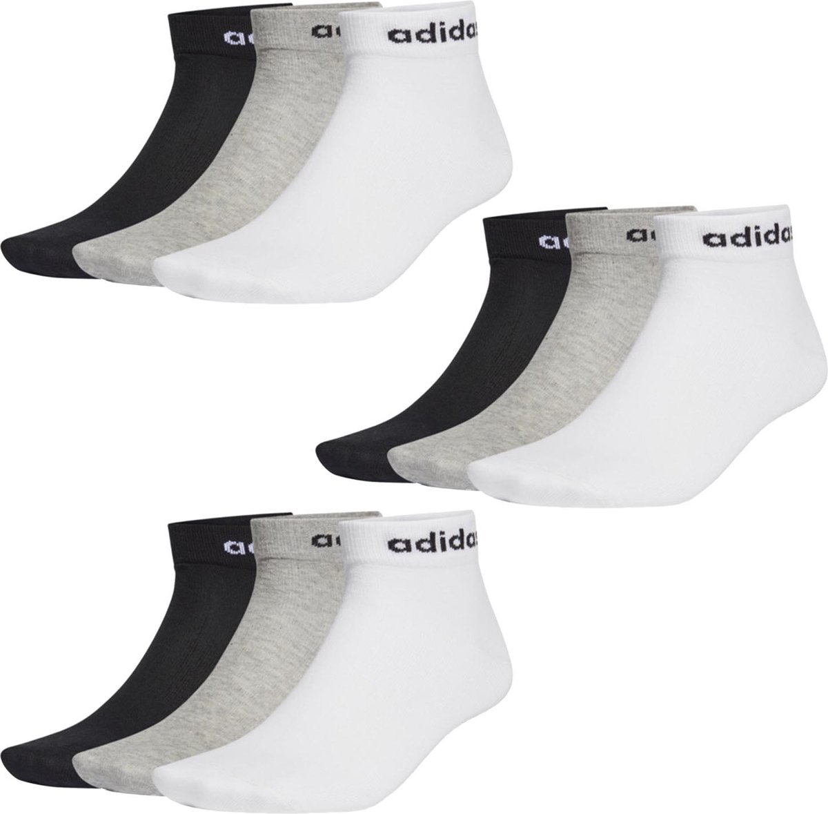 SOKKEN 9 paar adidas NC Ankle Performance Sneaker Quarter Socks unisex korte sokken Schwarz – Weis – Grau