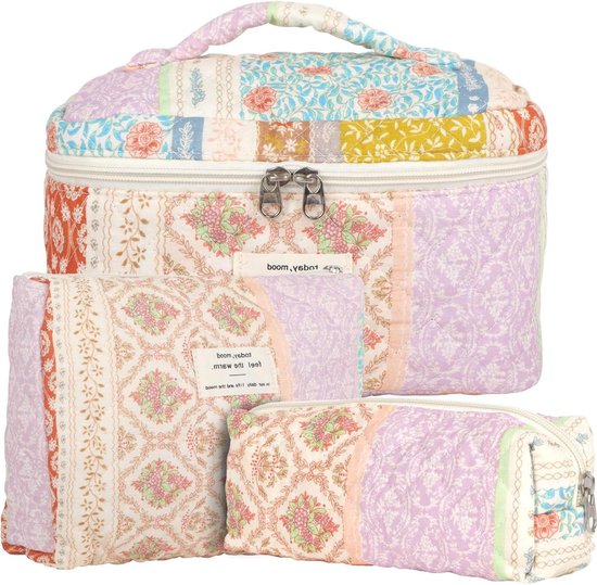 Toilettas Wit | Bloemenprint Toilettas Set – Label by Lien