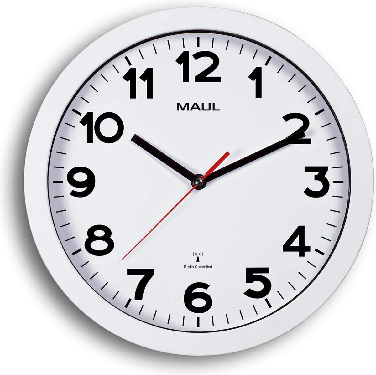 MAULstep wandklok, radiogestuurd, diameter 30 x 5 cm, kunststof kader, wit 10 stuks