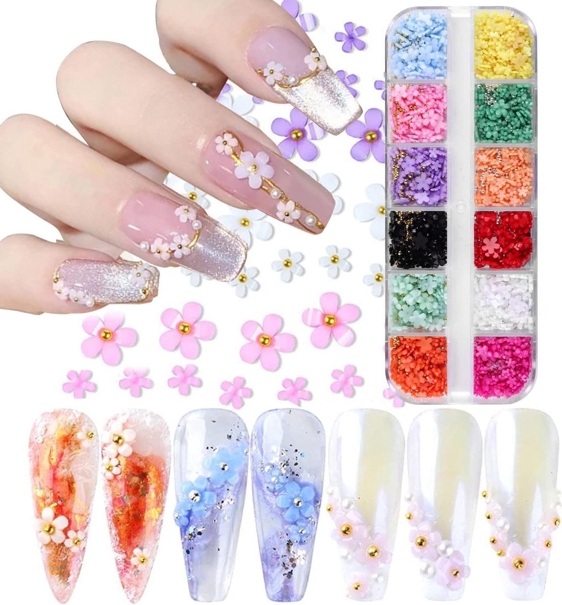 3D Flower Nail Art Charms Acryl Nail Art Supplies - Nagelbloemen Strass Manicure - Bloemornamenten met vijf bloemblaadjes - Voor dames en meisjes - DIY Nageldecoraties .