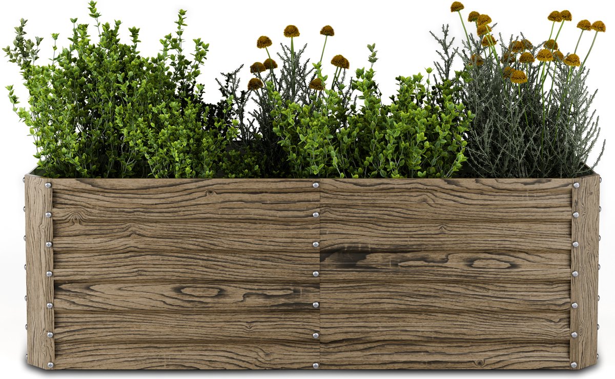 Blumfeldt High Grow Recht Verhoogd Bed, Ergonomisch 972L Verhoogd Bed Metal Wood Look, Weerbestendig Gegalvaniseerd Staal Voor Bloemen, Kruiden & Groenten - Roestbestendig, Open Bodemstructuur & Eenvoudige Montage