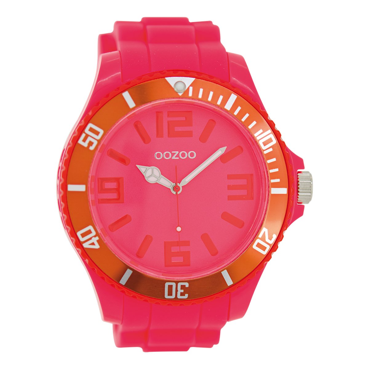 OOZOO Timepieces - Fluo roze horloge met fluo roze rubber band - C5837