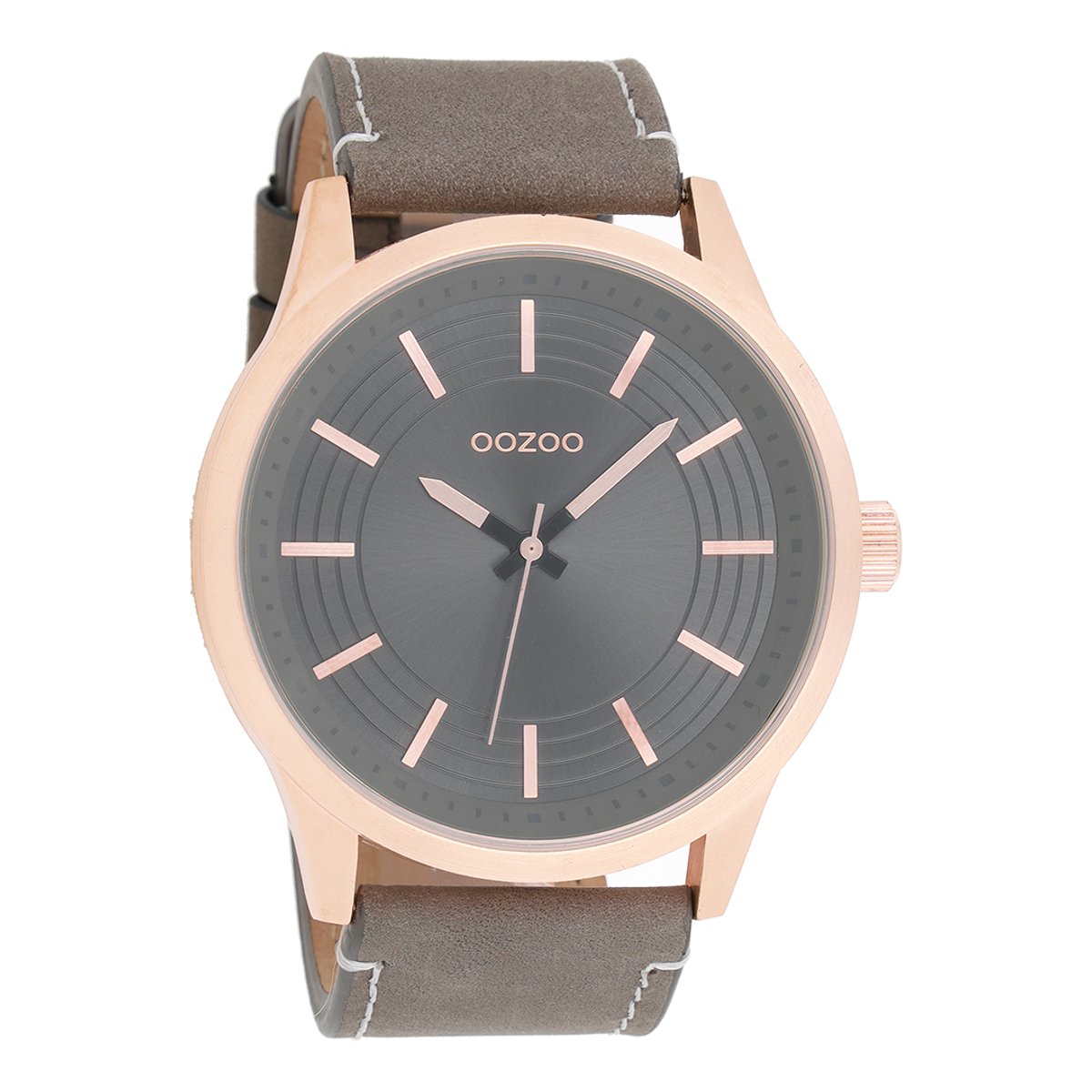 OOZOO Timepieces - Rosé goudkleurige horloge met olifant grijze leren band - C9078