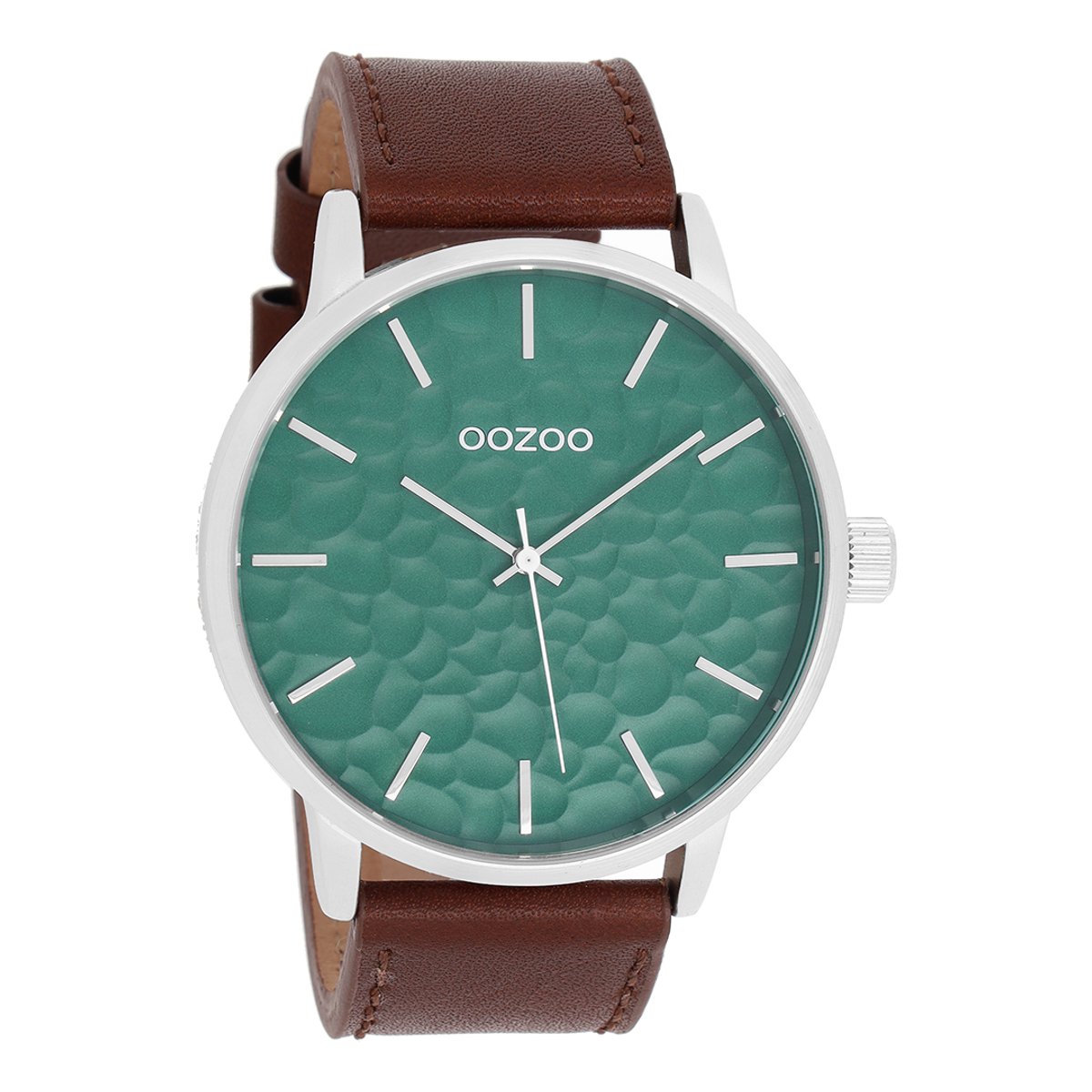 OOZOO Timepieces - Zilverkleurige horloge met bruine leren band - C9441