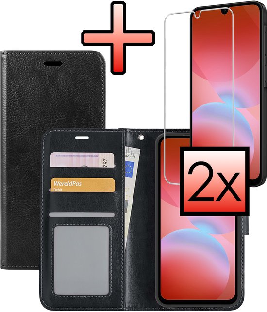 Hoes Geschikt voor Samsung A26 Hoesje Book Case Hoes Flip Cover Wallet Bookcase Met 2x Screenprotector - Zwart