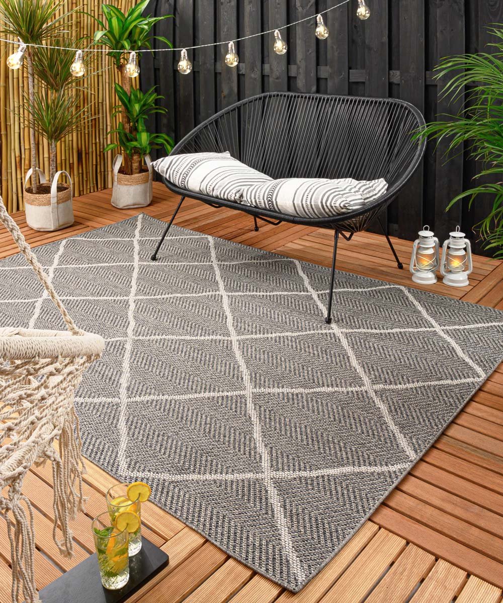 Balkonkleed Scandinavisch ruiten Verner - grijs/crème 66x230 cm