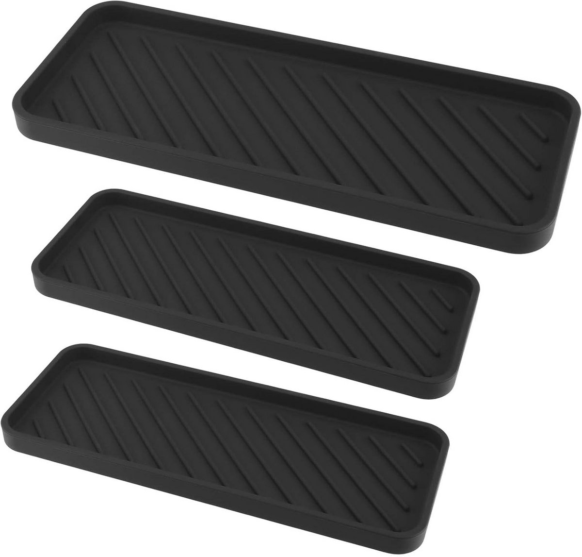 Allecto Plus - Siliconen spons houder voor gootsteen - Keuken en badkamer organizer - Zwart - Set van 3 stuks