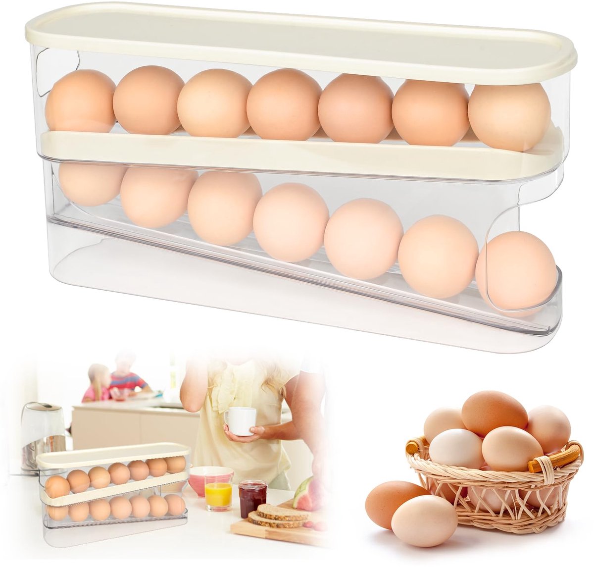 My Ninki ® Eieropbergsysteem Met Automatische Rolfunctie Voor Koelkast En Keukenorganisatie