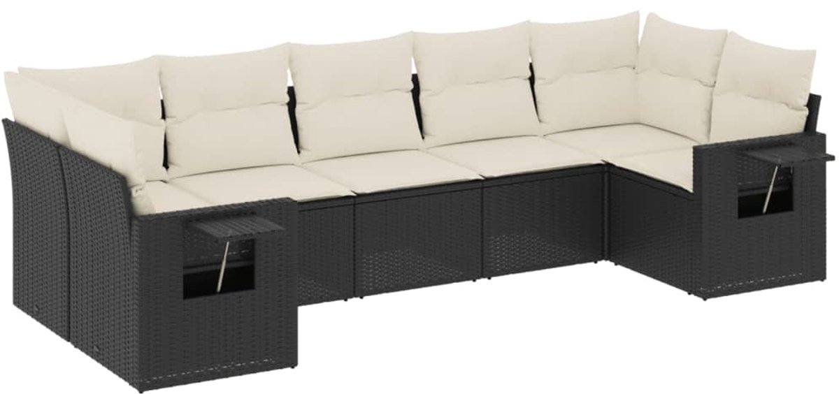 The Living Store 7-delige Loungeset met kussens poly rattan zwart - Loungeset - Tuinset - Lounge Set - Buitendecoratie - Garden Furniture