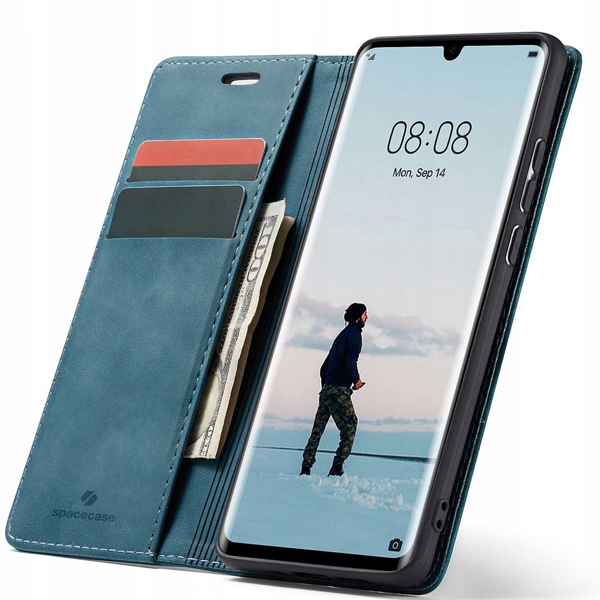 Spacecase Case Portefeuille Voor Huawei P30 Pro Blauw Leer