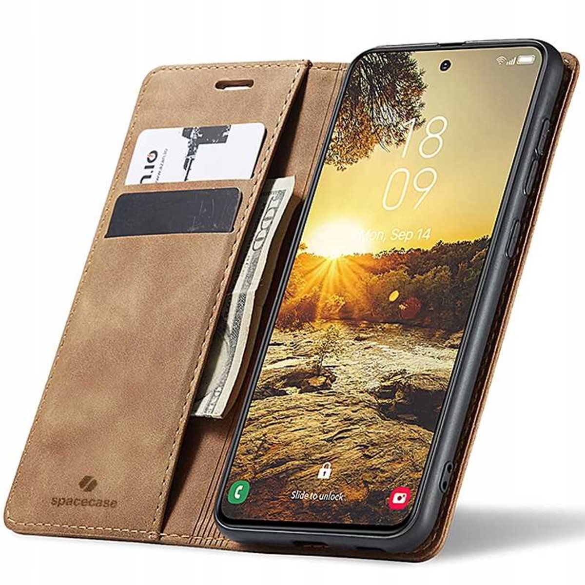 Spacecase Case Galaxy S24 Telefoon Leer Lichtbruin