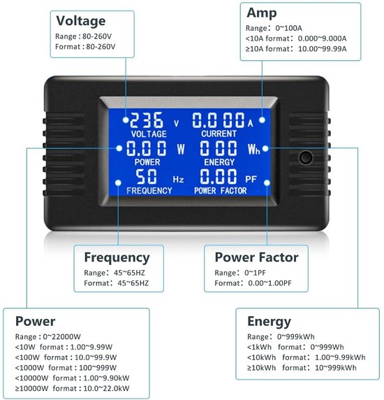 Analisador De Energia Do Monitor Do Ampère Da Tensão Do Medidor Do Watt