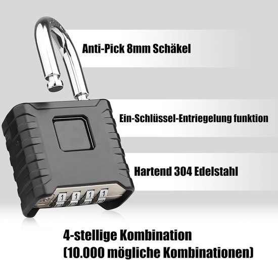 Combinatieslot, 4-cijferig hangslot, veiligheidskast van zinklegering