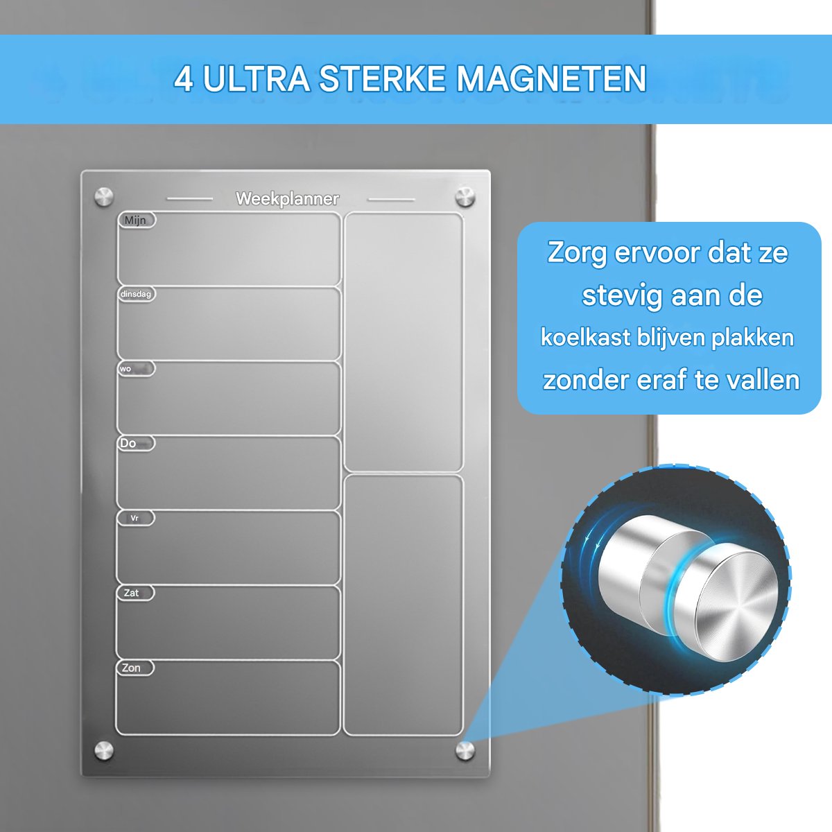 Acryl Magnetisch Menu Bord voor Keuken - Acryl Weekkalender voor Koelkast - Acryl Whiteboard voor Koelkast - met 6 Magnetische Uitwisbare Markers - 20x30cm — cadeau in Kookcadeaus - foto 7