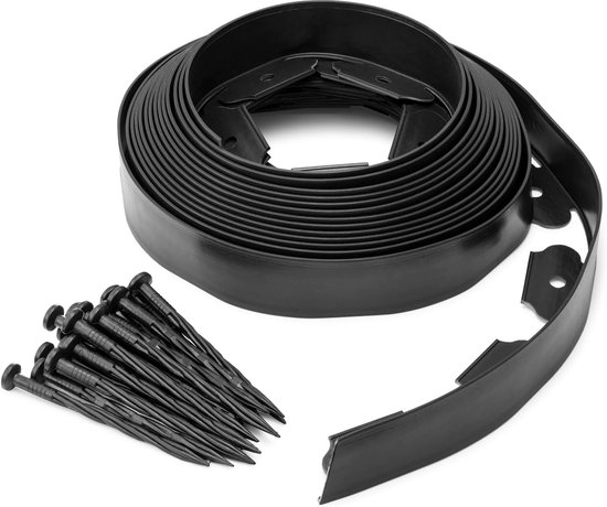 VOUNOT Bordur d jardin plastiqu flxibl 20m avc piquts gris bordé d vrt clair au millur prix