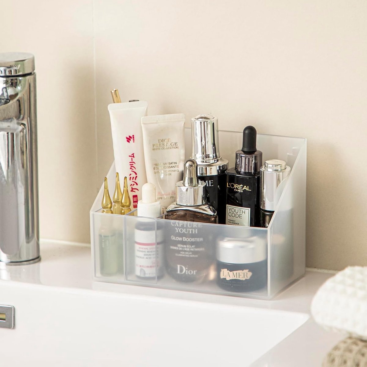 Goedkoopste Stijlvolle Witte Make-up Organiser Set van 2 voor Badkamer en Kaptafel