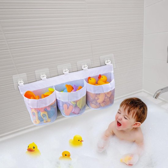 Filet Rangement Jouets De Bain - Sac En Maille Suspendu - Grande Capacité, Drainage Rapide - Avec Ventouses Adhésives