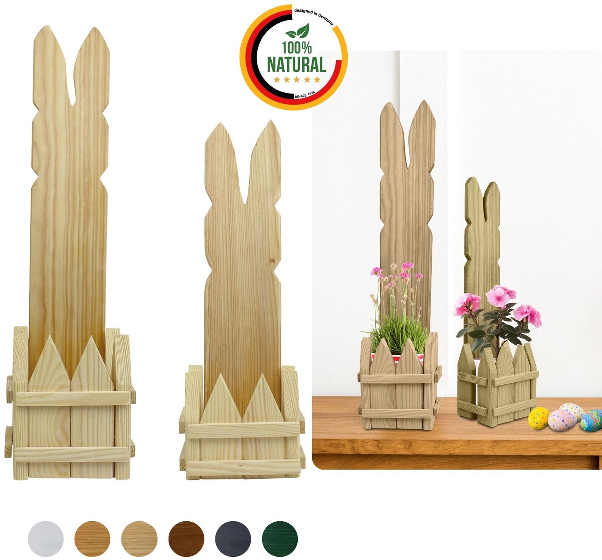 2er SET Paasdeco Haas van Hout Onbehandeld 40 en 50 cm Hoog Deko Figuur Pasen Lente-deco 