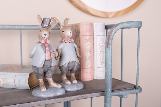 Clayre & Eef Decoratie Beeld Konijn 19 cm Beige Blauw Kunststof