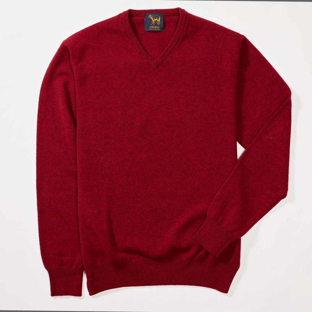 Osborne Knitwear Trui met V hals - Sweater heren in Lamswol - Pullover Heren - Pomegranate - 2XL