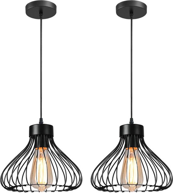 Industri le Hanglampen Set Vintage Uitstraling 2 Stuks Zwart industri-le-hanglampen-set-vintage-uitstraling-2-stuks-zwart