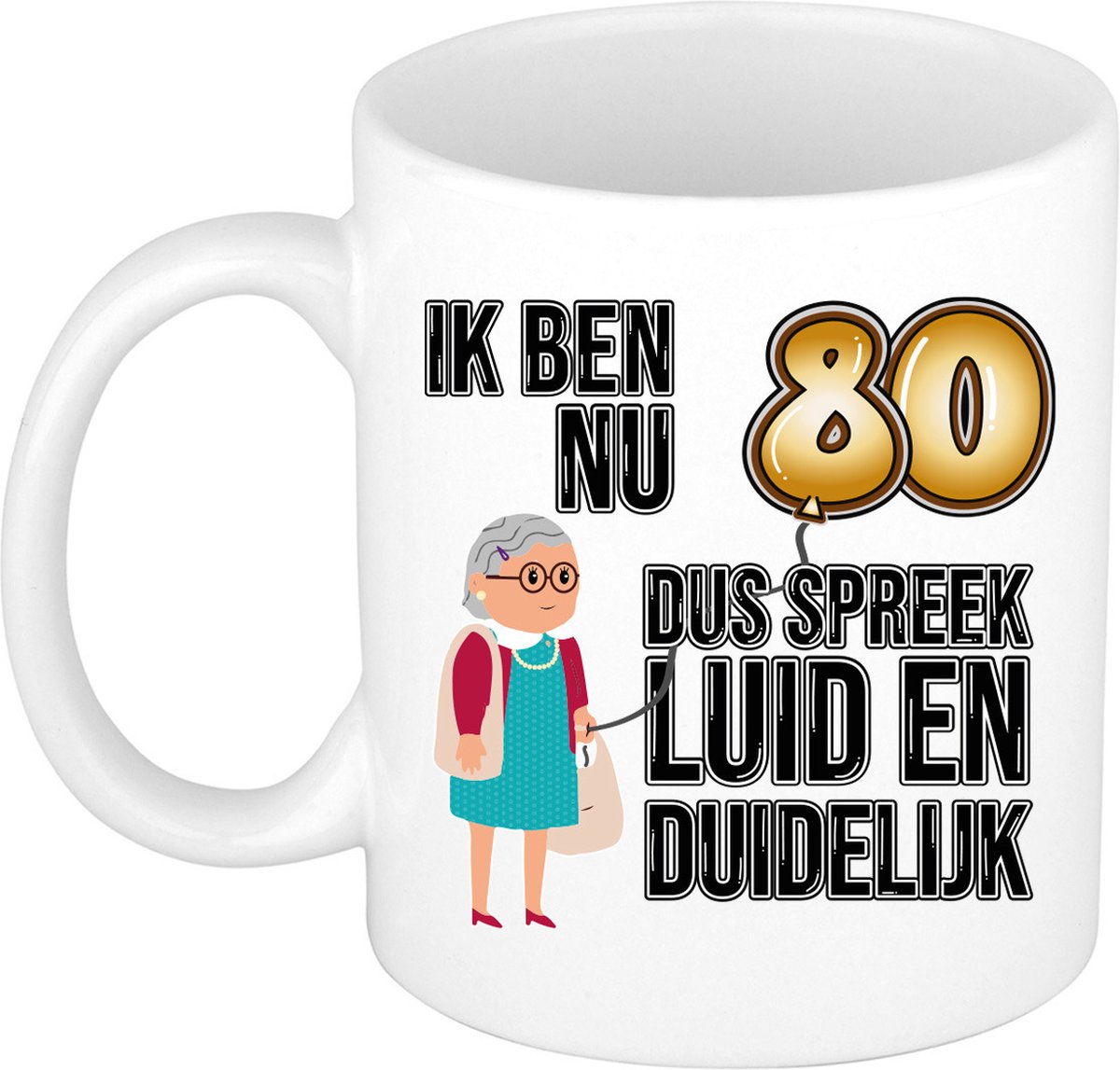 Bellatio Decorations Verjaardag cadeau mok 80 jaar - luid en duidelijk oma - bruin - 300 ml