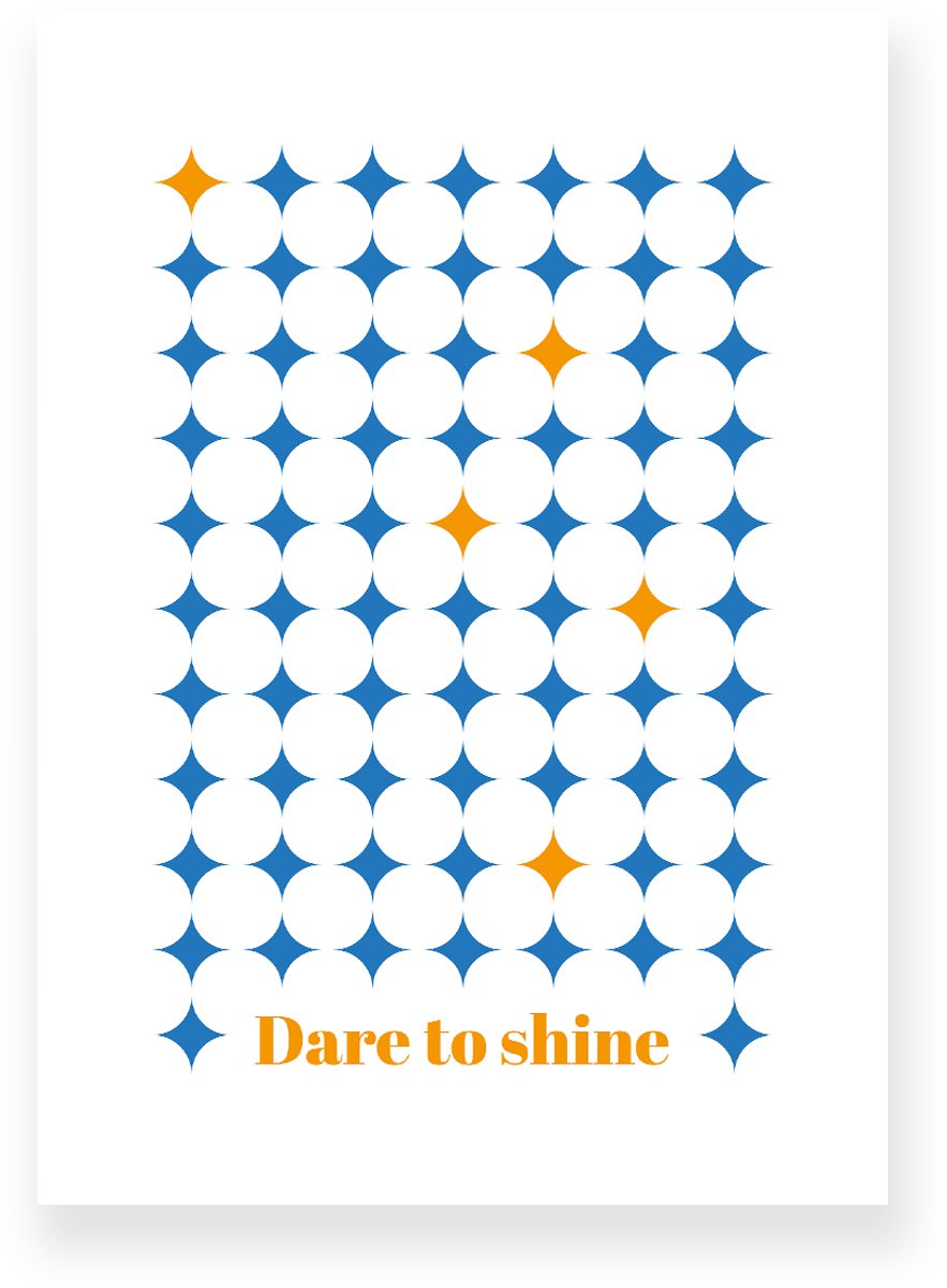 Yisual Poster 50x70 cm - Dare to Shine - Ruitpatroon - Blauw - Oranje - Grafisch - Retro - Muurdecoratie - Wanddecoratie