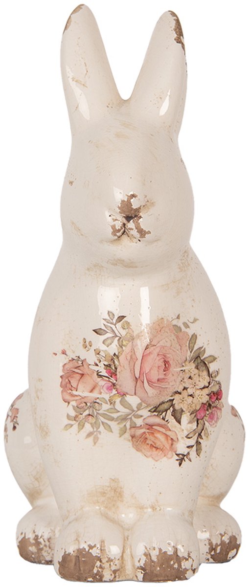 Decoratie Beeld Konijn 16x12x28 cm Beige Roze Keramiek