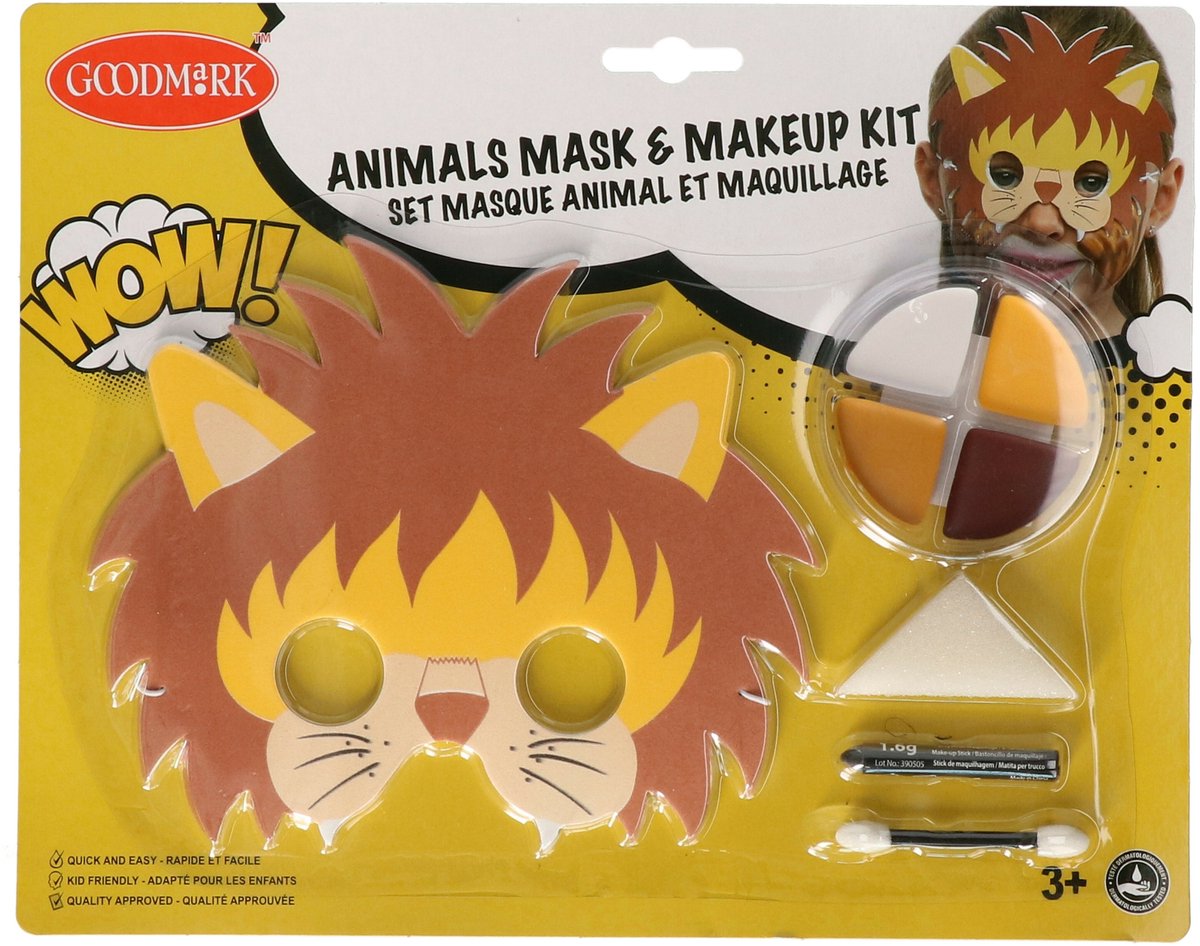 Goodmark Verkleedset leeuw - masker en schmink set - kinderen - lion - leeuwenset - Carnaval - dieren