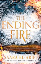 Boekomslag van 'The Ending Fire' met oranje tekst op een metalen achtergrond met vlammen.