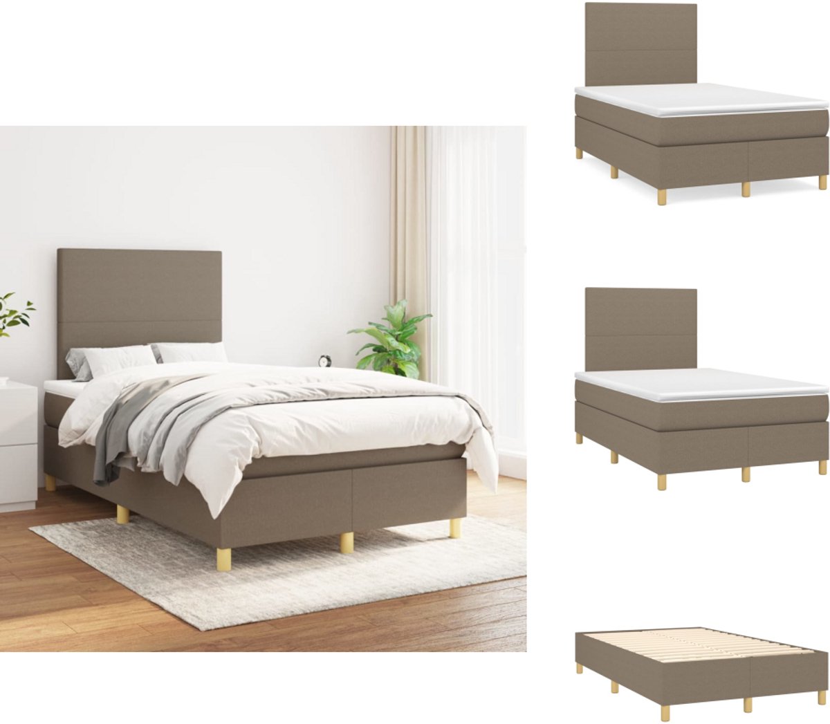 vidaXL Boxspring - Boxsprings - Bed - Slaapmeubel - Boxspring met matras stof taupe 120x200 cm