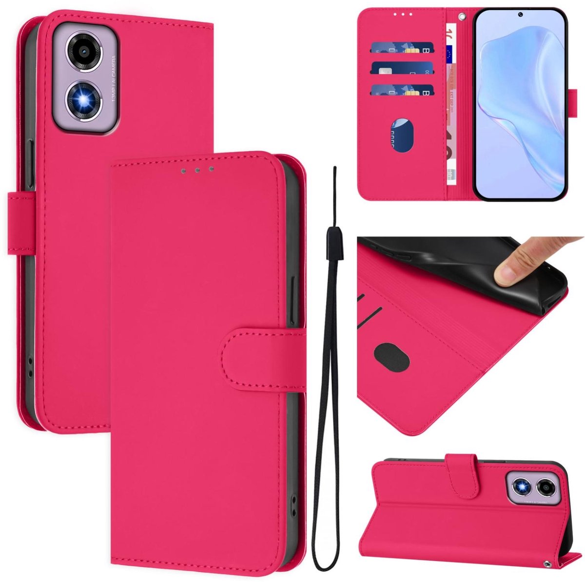 Mobigear Telefoonhoesje geschikt voor Motorola Moto E14 Hoesje | Mobigear Urban Wallet Bookcase Portemonnee | Pasjeshouder voor 3 Pasjes | Telefoonhoesje voor Pinpas / OV Kaart / Rijbewijs - Rose Red | Rood