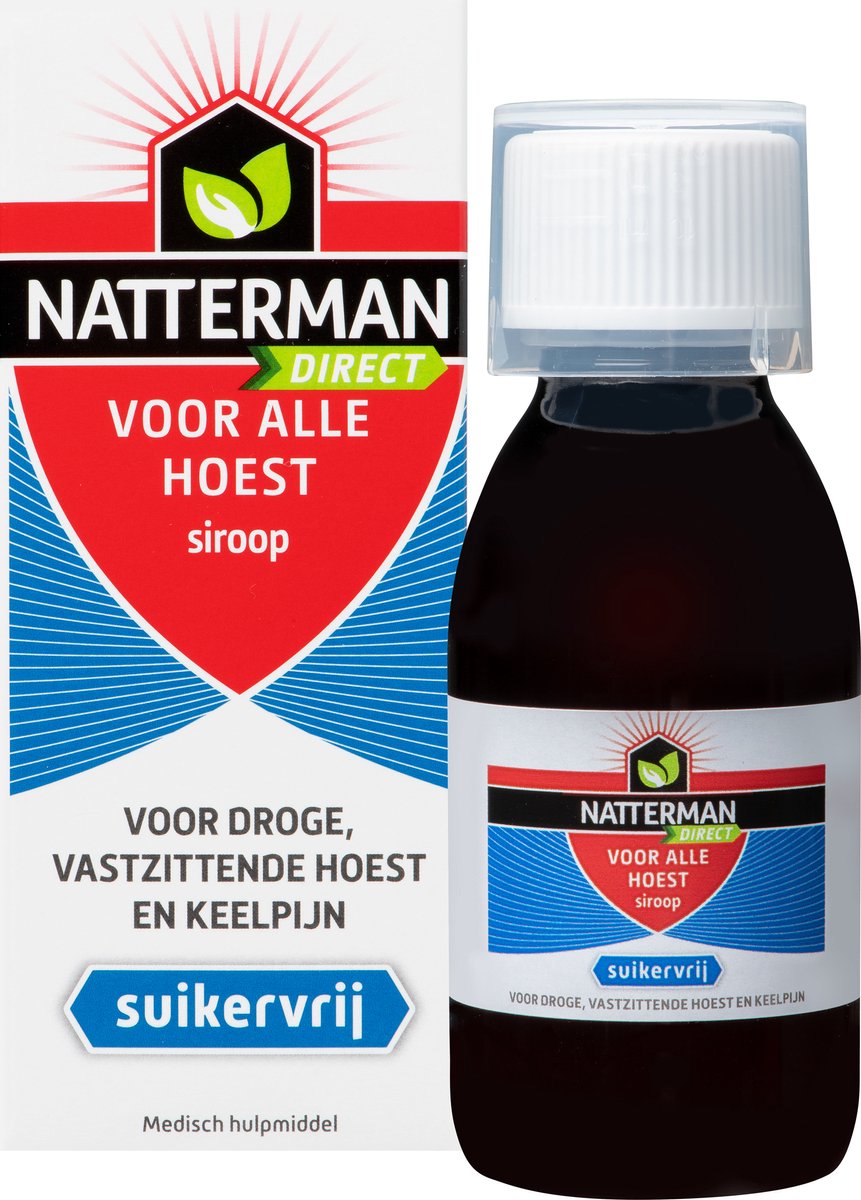 Goedkoopste Natterman Direct Voor Alle Hoest Siroop - Voor droge, vastzittende hoest en keelpijn - Suikervrij - Vanaf 3 jaar - Medisch hulpmiddel - 120 ml