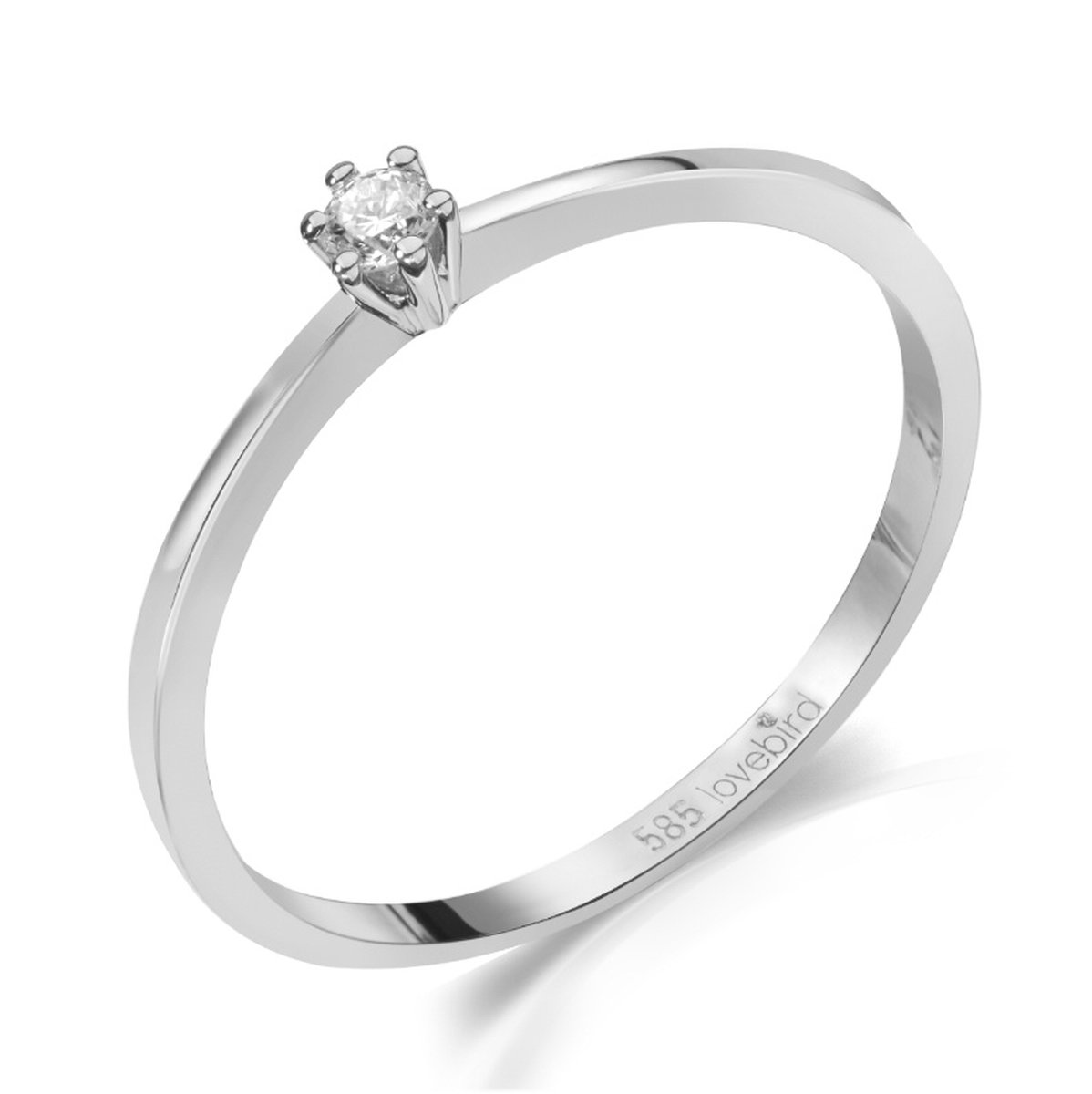 Lovebird LB122 - Witgouden damesring met briljant - Dames - Maat 50 - Diamant - 2,5 mm - Briljant Geslepen - 0,05 Karaat - 14 Karaat - Goud