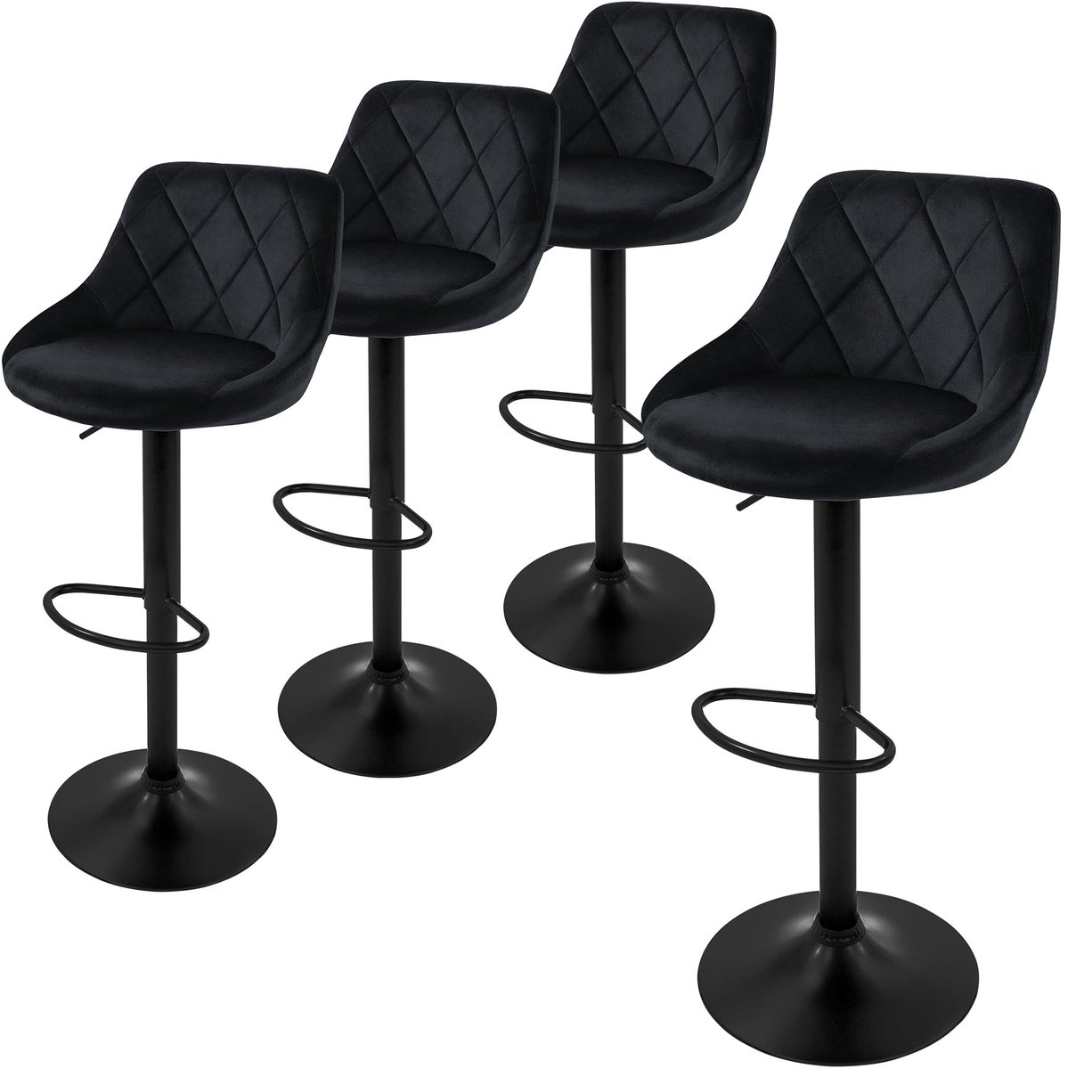 ml-design barkruk set van 4, fluwelen bekleding, zwart, met rugleuning en voetensteun, barkruk in hoogte verstelbaar 62-82 cm, 360° draaibaar, bistro kruk draaibare barkruk barstoelen