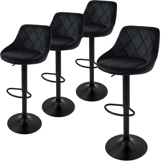 ML- Lot de 4 tabourets de bar Design , revêtement en velours, noir, avec dossier et repose-pieds, tabouret de bar réglable en hauteur 62-82 cm, rotatif à 360°, tabouret de bistro tabouret de bar pivotant chaises de bar