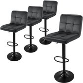 Bol.com ML-Design barkruk set van 4 fluwelen bekleding grijs met rugleuning en voetensteun baliekruk in hoogte verstelbaar 63-83... aanbieding