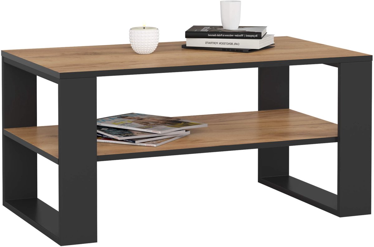 Salontafel Koffietafel ALEX / Craft Eik - Zwart / 92x45x53 cm
